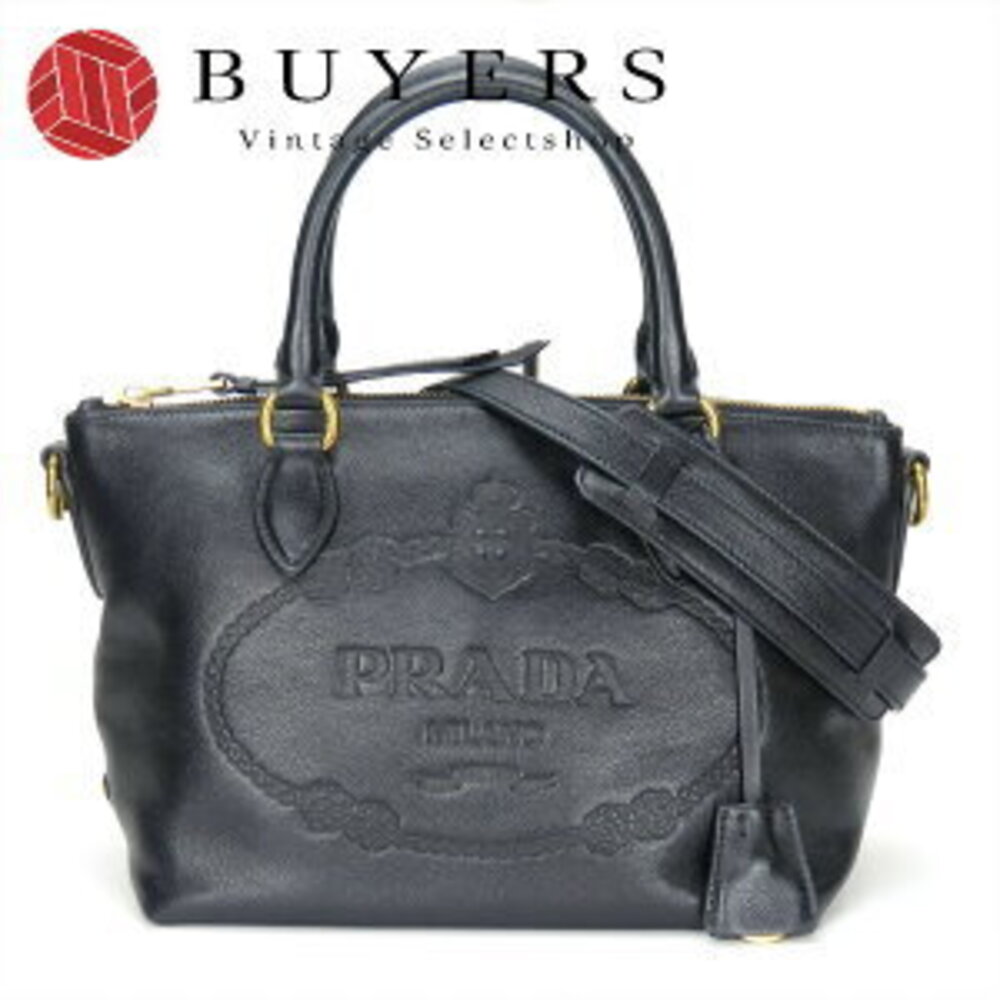 Prada Handbag Leather Nero Black Logo Shoulder Bag - Picture 1 of 11